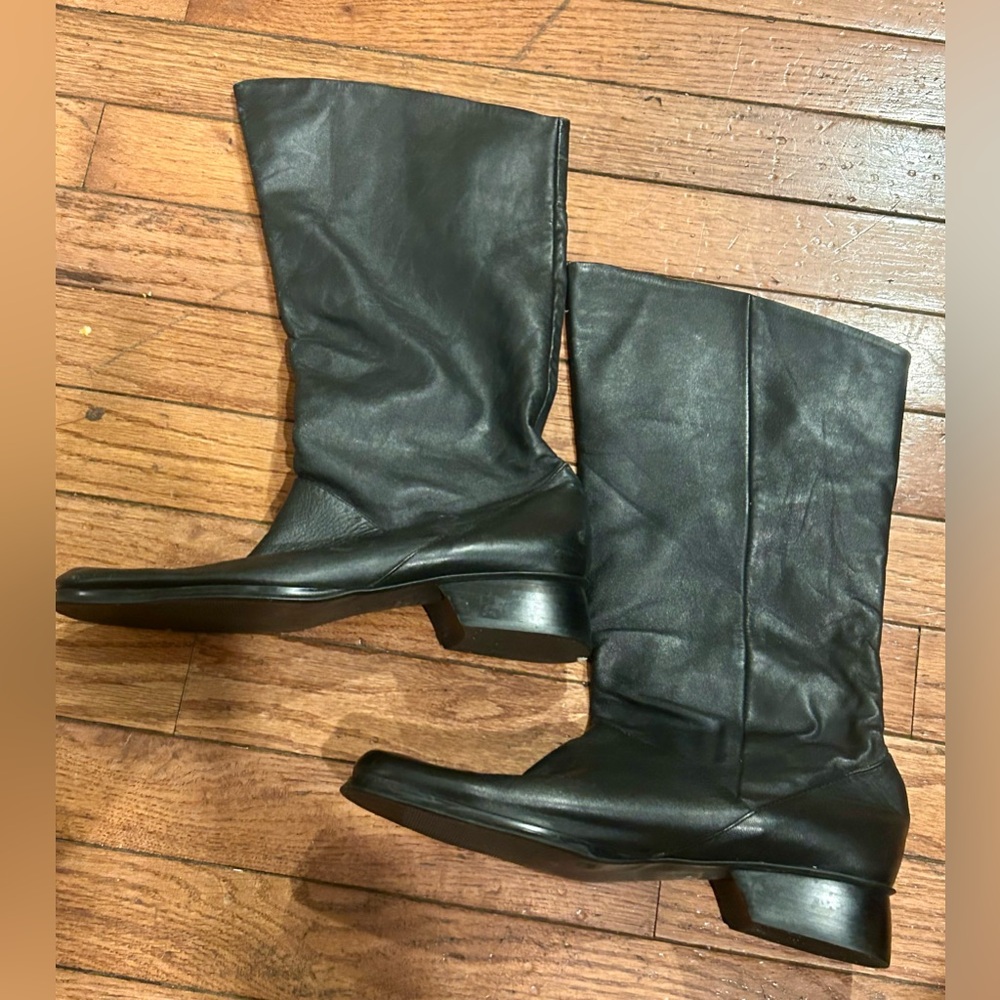 Sasha Black Leather Mid Boots Womens Sz 7 1/2M